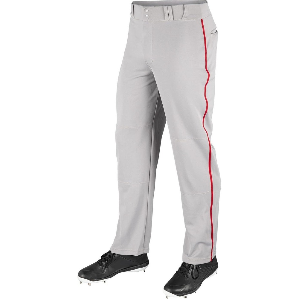 Champro MVP Youth Open Bottom Baseball Pants w/ Scarlet Braid - Grey - YOUTH XL
